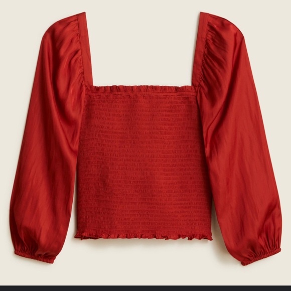 J. Crew Tops - J. Crew NEW Square neck smocked   satin crop top burnt orange rust size medium